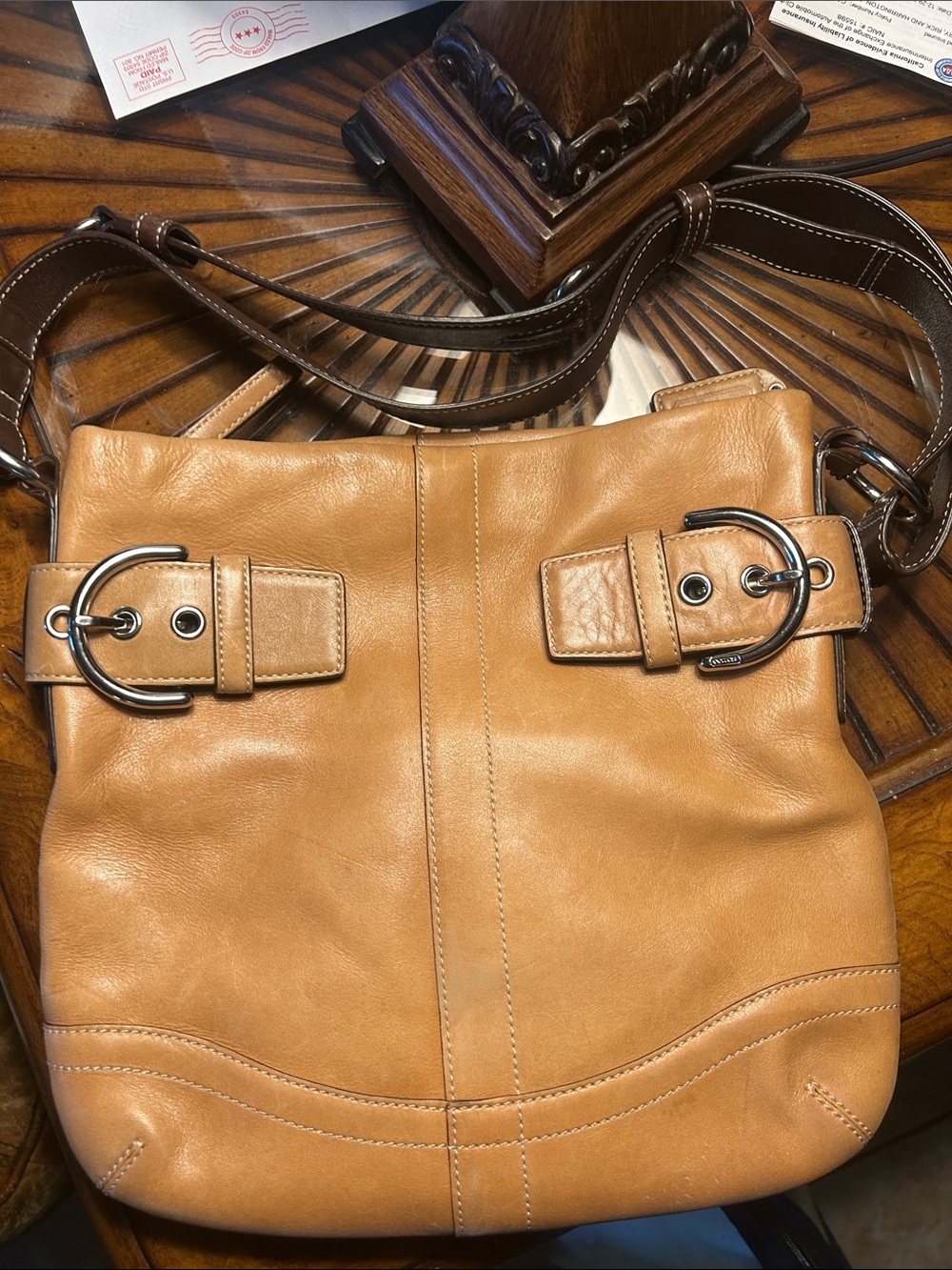 Coach Tan Leather Crossbody with Buckle Accents